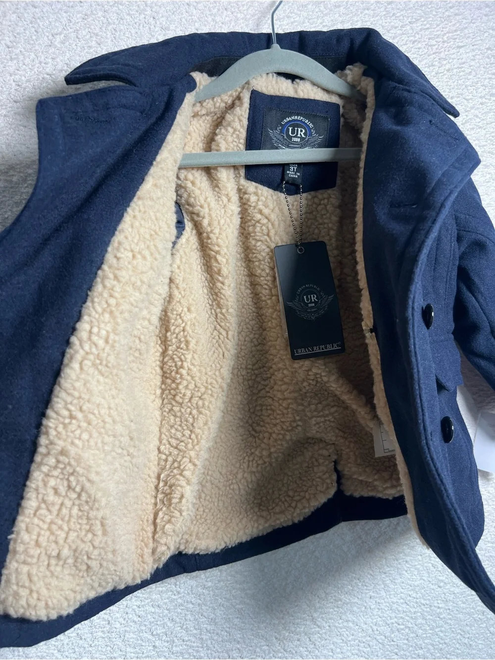 Urban Republic NWT Toddler Navy Blue Pea Coat Wool Blend Jacket‎ Size 3T